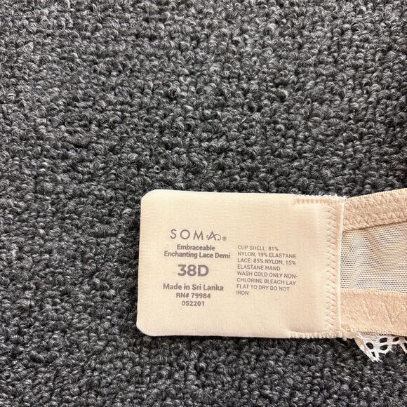 NEW SOMA Bra Pale Sand Embraceable Enchanting Lace Bra Lightly Lined Size 38D - Picture 3 of 6